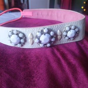 Juicy Couture White Leather Gemstone Headband